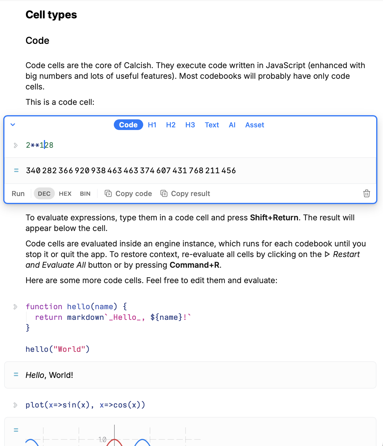 Calcish notebook interface screenshot