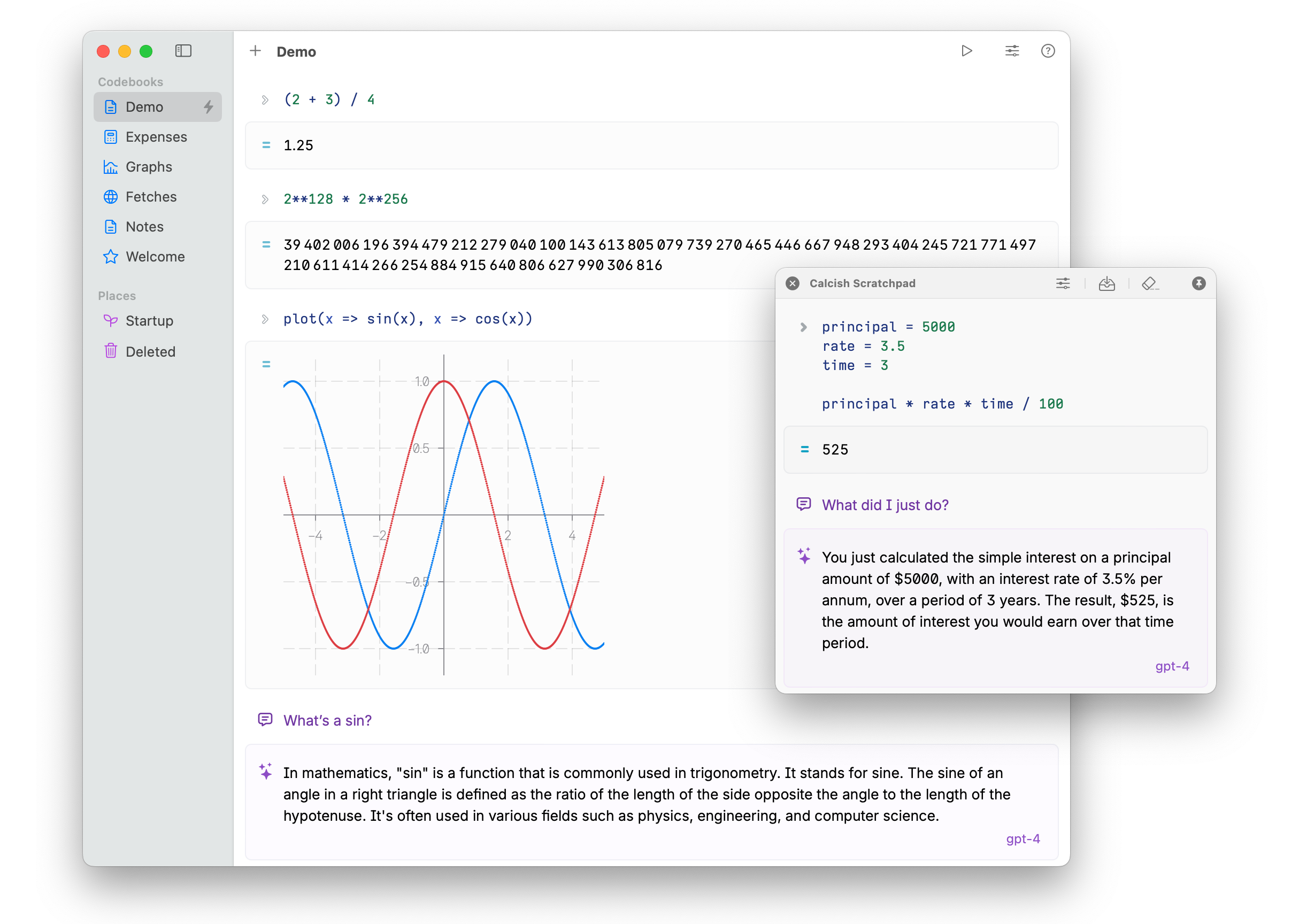Calcish app screenshot on macOS